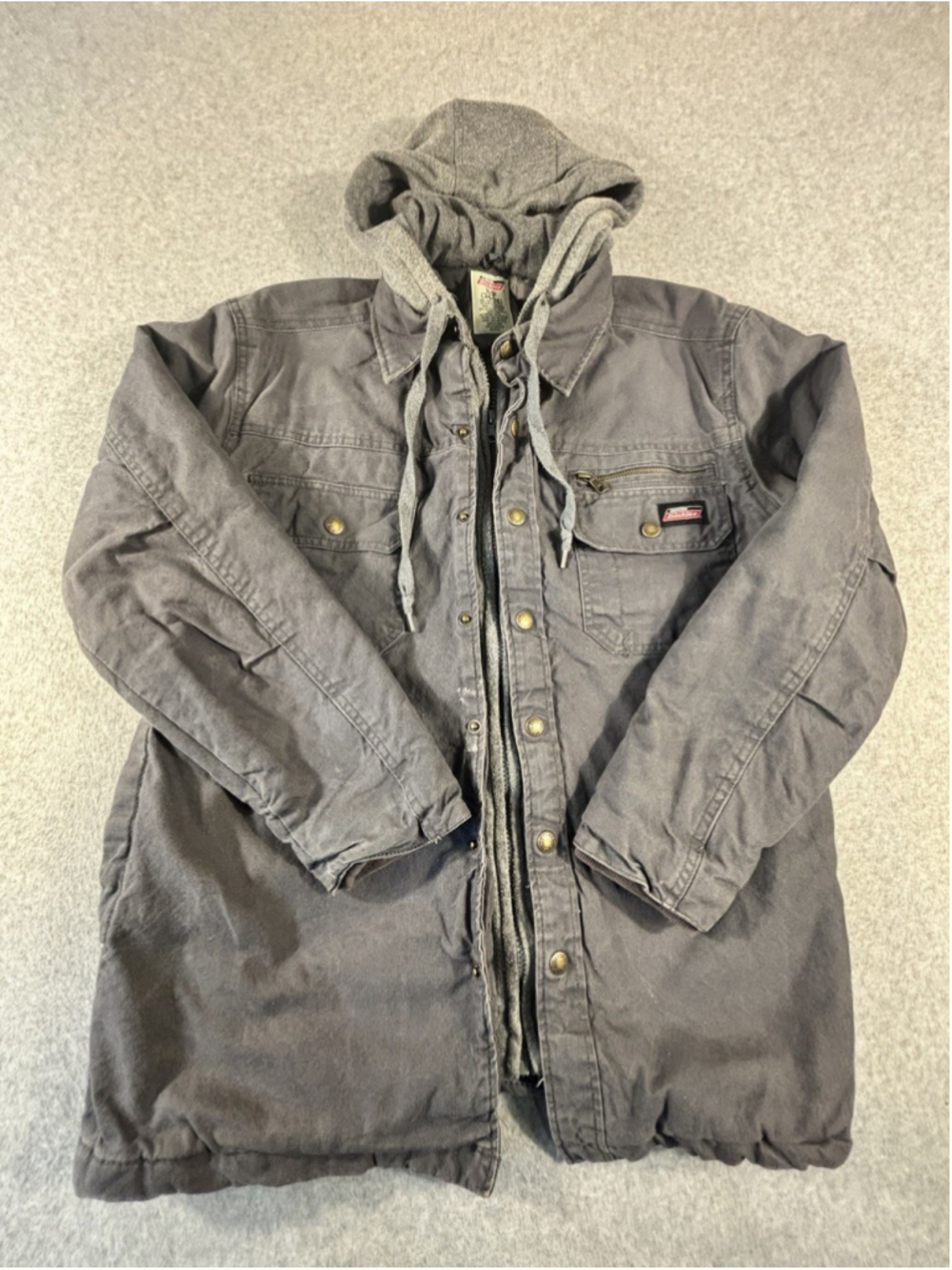 Genuine Dickies Hooded Canvas Work Jacket Men’s Small 34-36 Gray Lined